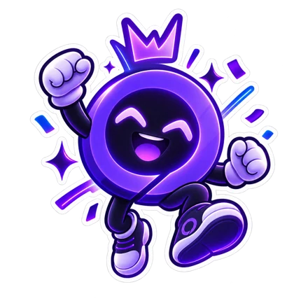 KiCord's violet mascot, wearing a crown and a big smile
